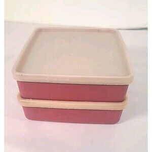Set of (2) Vintage Tupperware Paprika Square Lunch Containers Sandwich Keeper